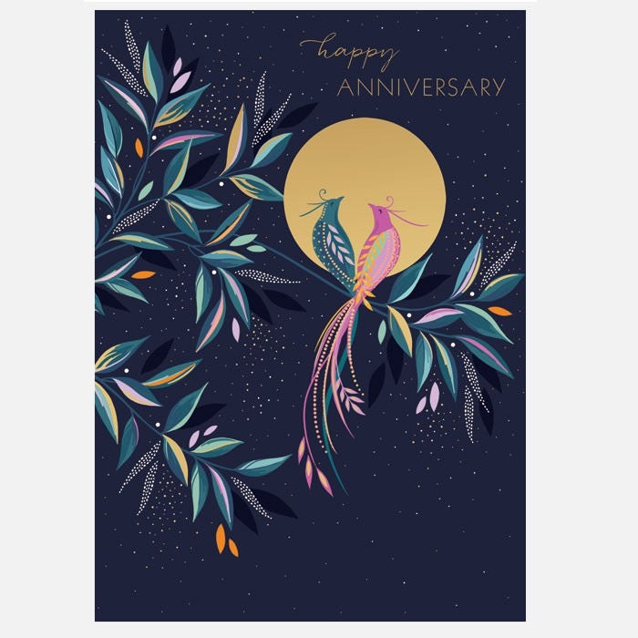 Sara Miller by The Art File -  Lovebirds in Moon Anniversary Card