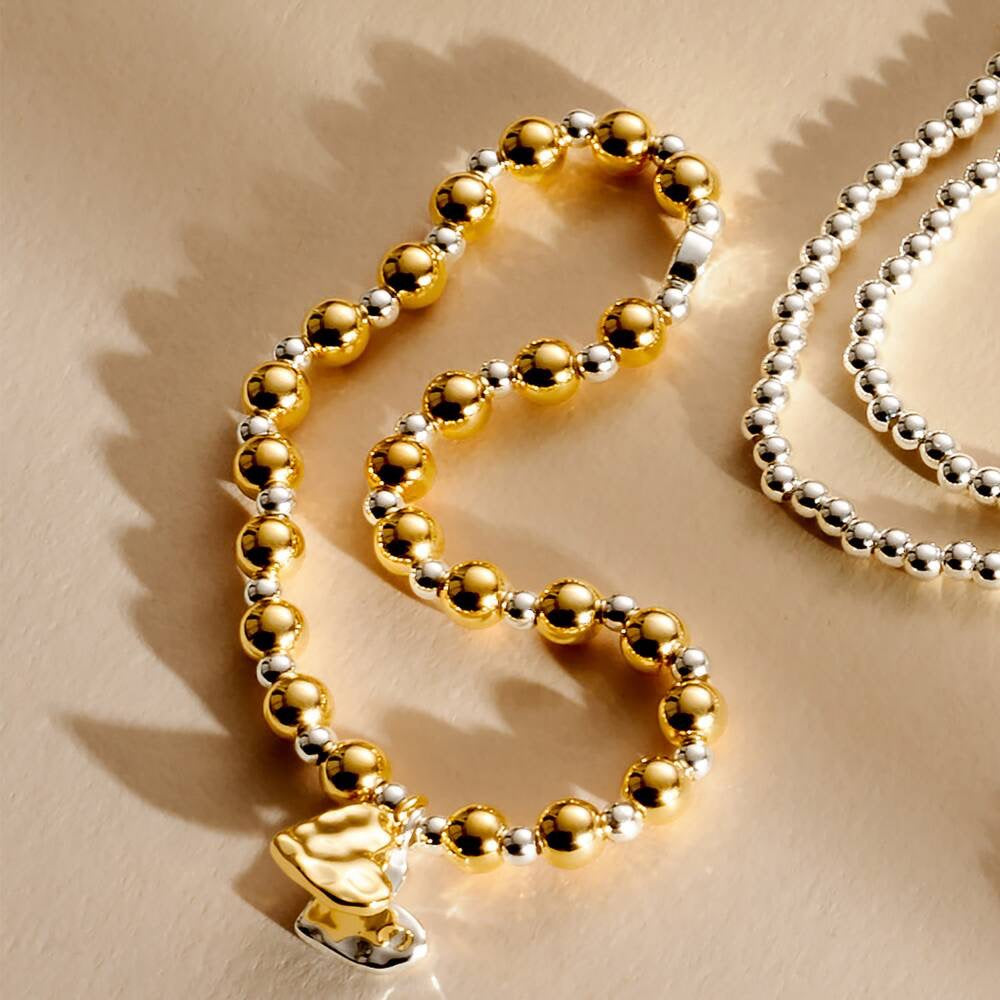 Joma Jewellery - Reva Textured Offset Hearts Bracelet - Silver &amp; Gold Plated