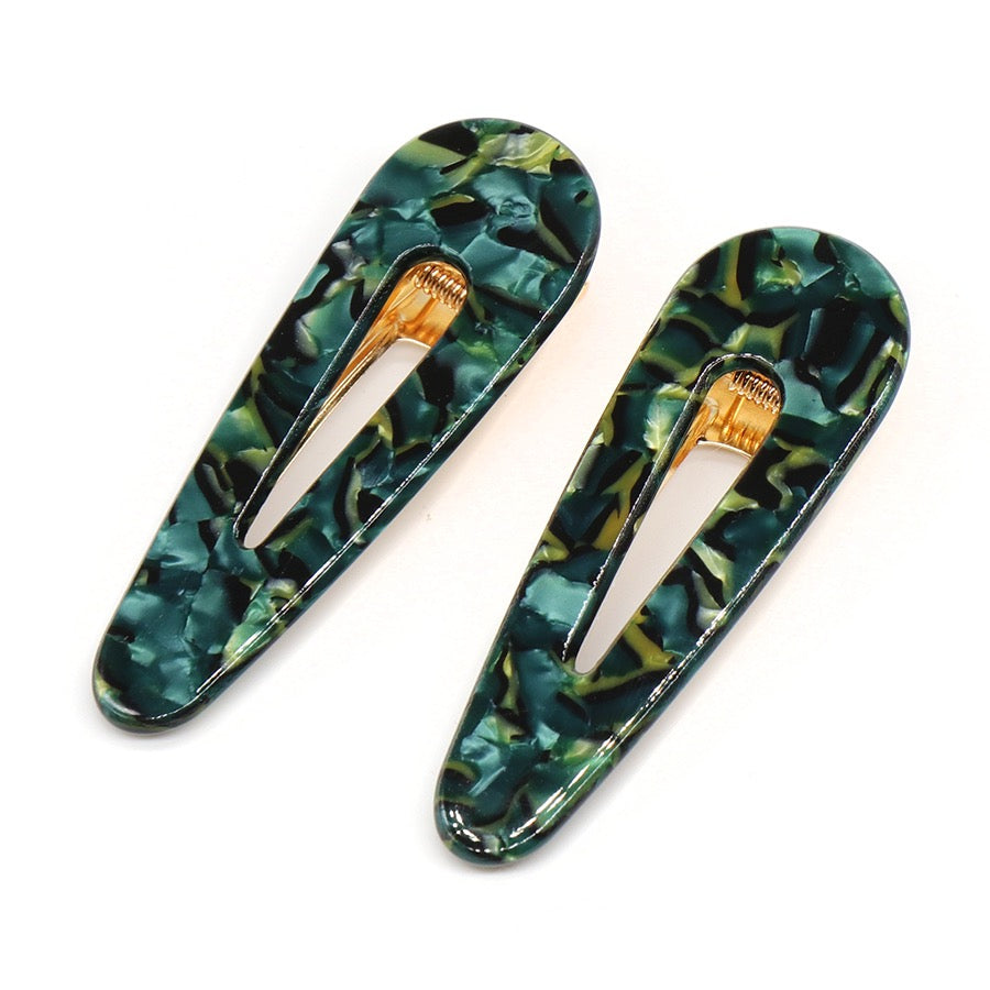 POM Green Marble Hair Slides - Set of 2h