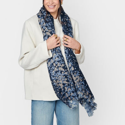 Katie Loxton Print Scarf - Scattered Dot - Navy/Cornflower Blue/Taupe