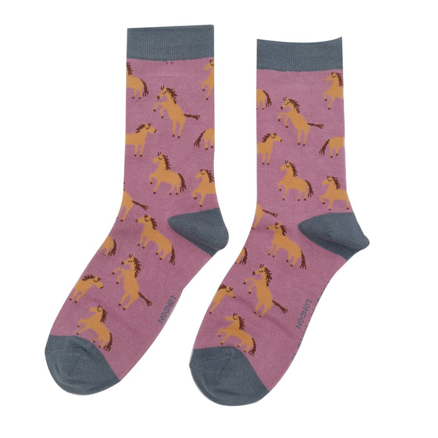 Miss Sparrow Bamboo Ankle Socks - Wild Horses - Mauve