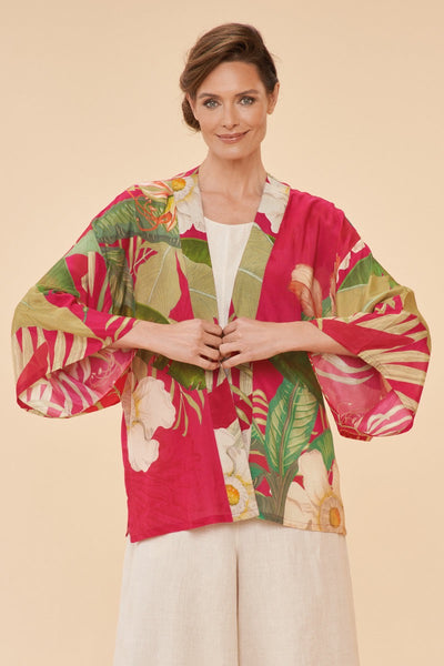 Powder Delicate Tropical Floral Kimono Jacket - Dark Rose