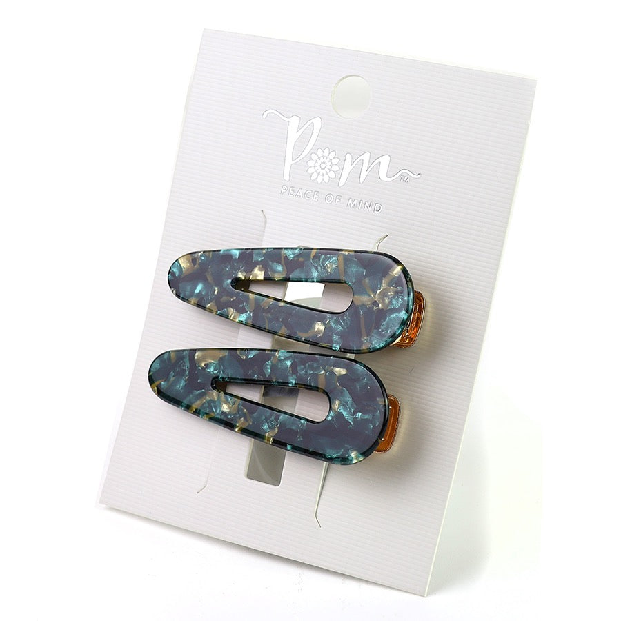 POM Green Marble Hair Slides - Set of 2h