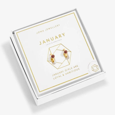 Joma Jewellery - ' January' Garnet Birthstone Gold Huggie Hoop Earrings - Boxed