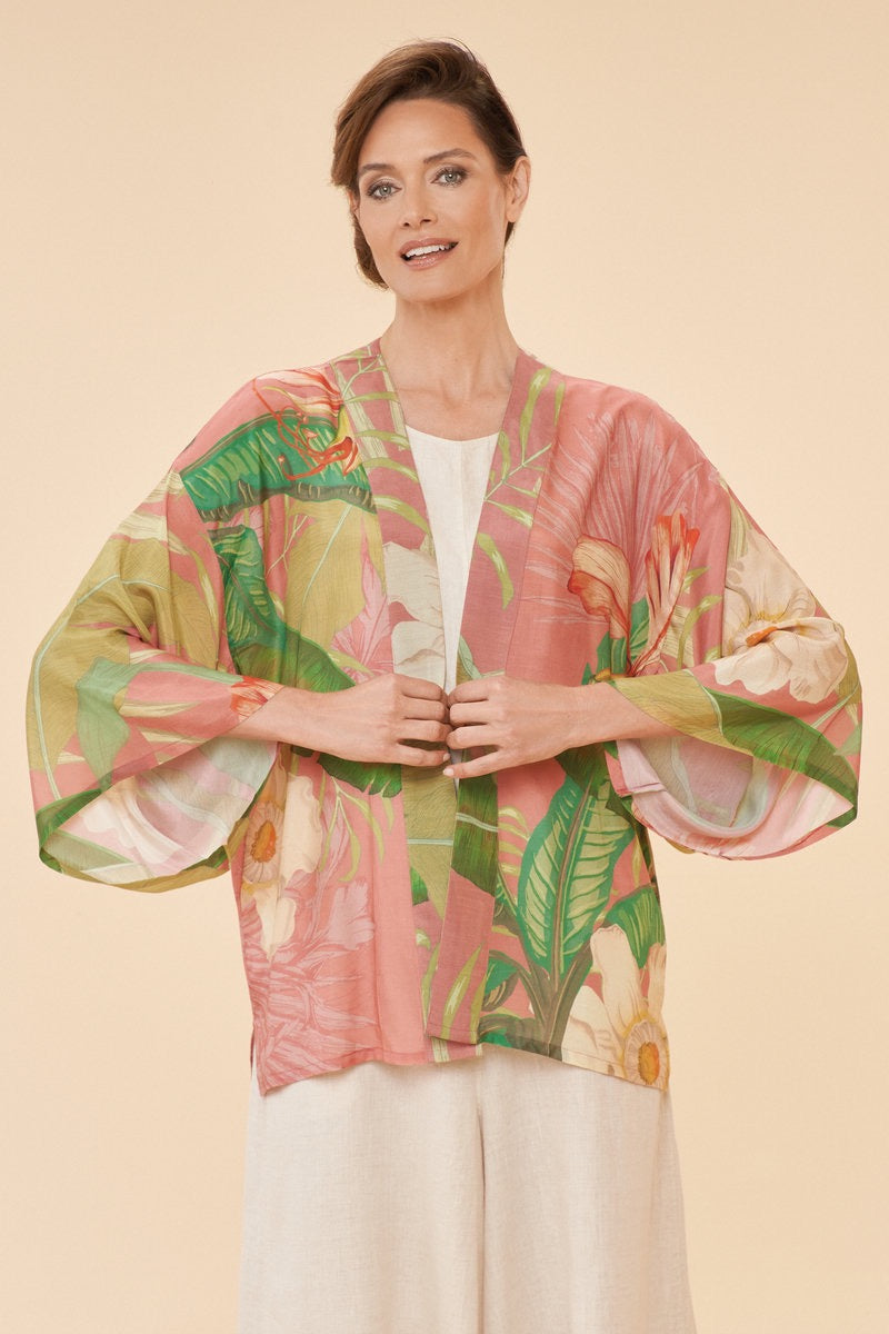 Powder Delicate Tropical Floral Kimono Jacket - Candy Pink