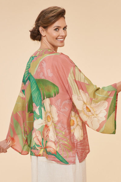 Powder Delicate Tropical Floral Kimono Jacket - Candy Pink