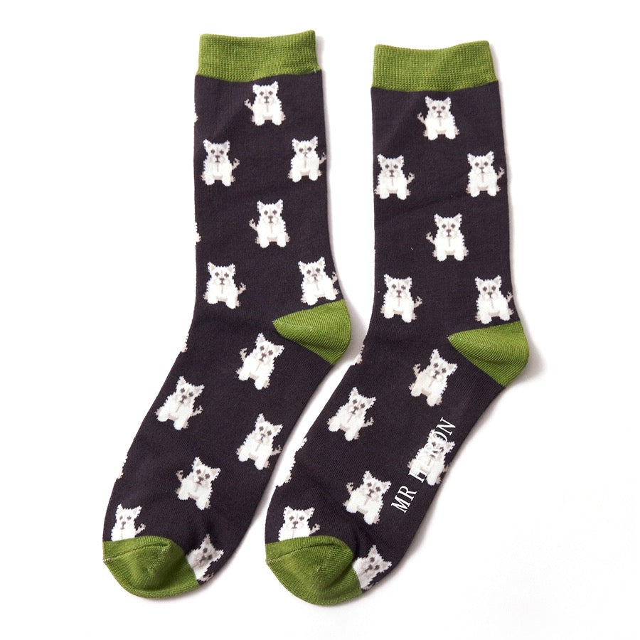 Mr Heron MENS Bamboo Ankle Socks - Mini Westie - Charcoal Black