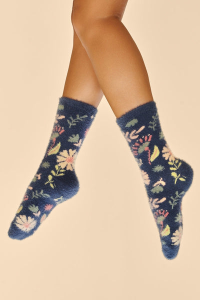 Powder Watercolour Flowers Fuzzy Cosy Slipper Socks