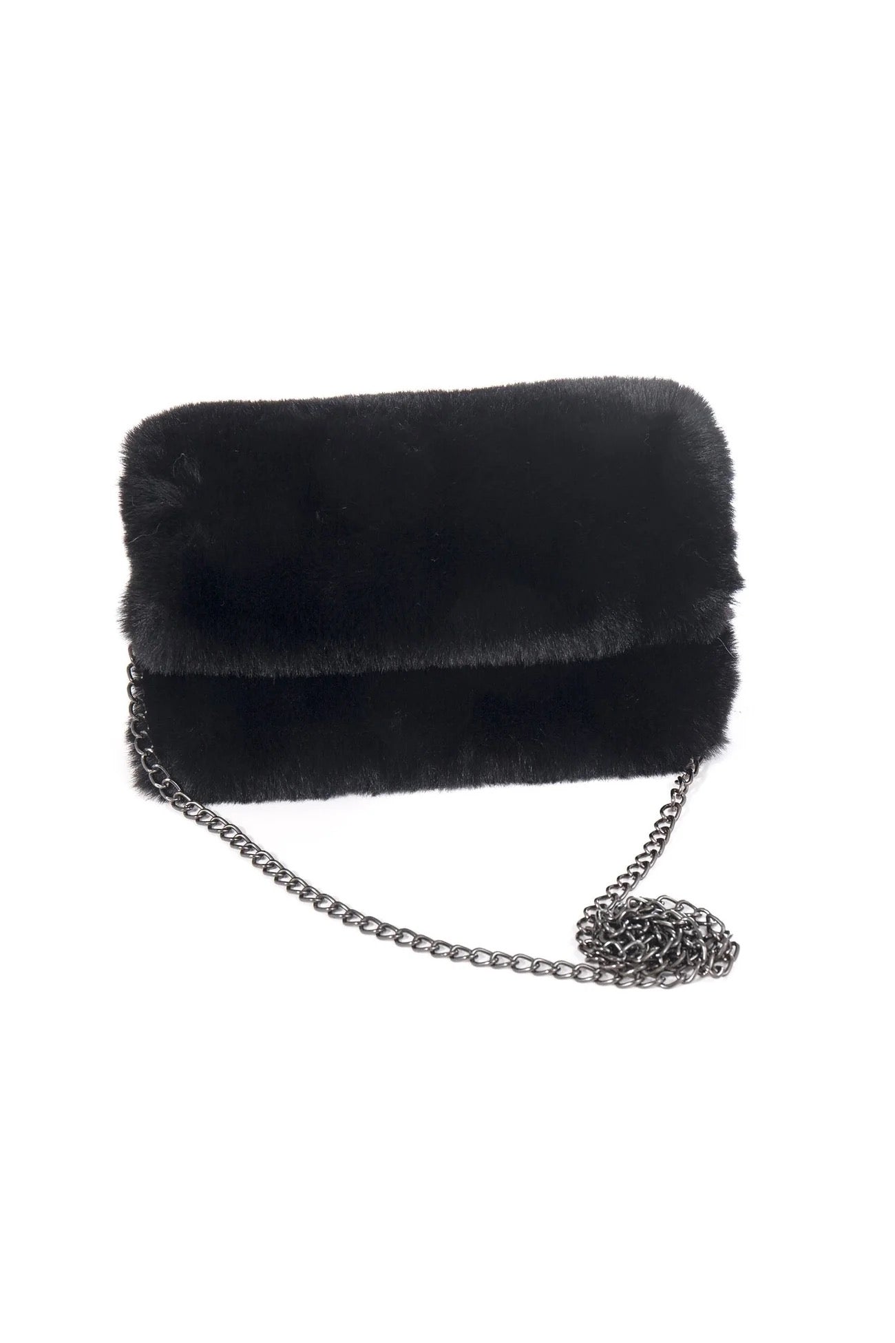 Park Lane Slate Grey Faux Fur Crossbody Handbag with Chain Strap