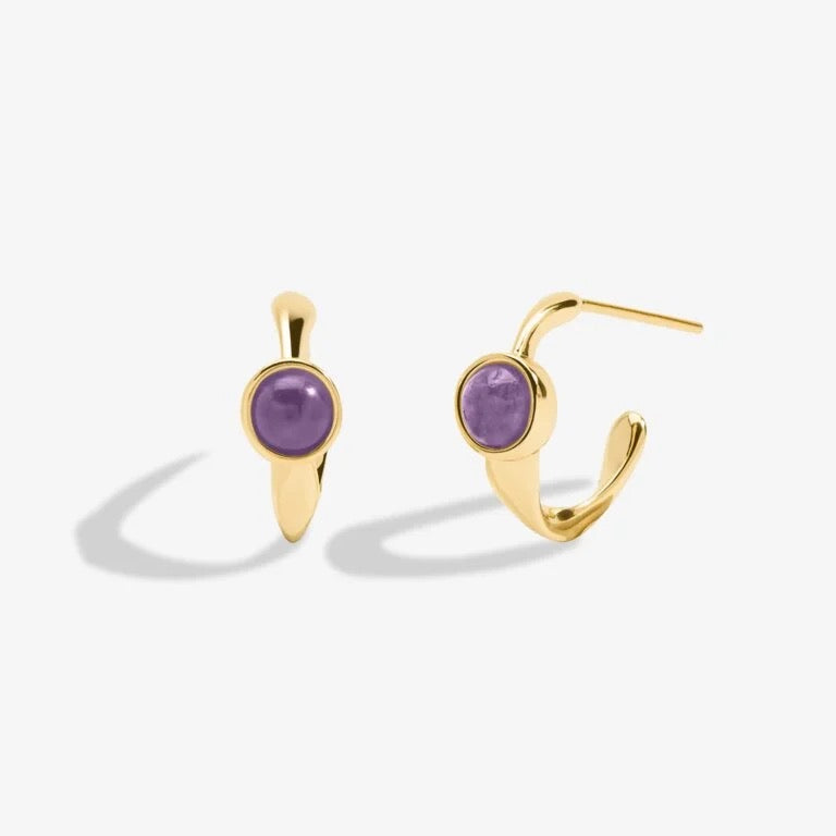 Joma Jewellery - ' February' Amethyst Birthstone Gold Huggie Hoop Earrings - Boxed