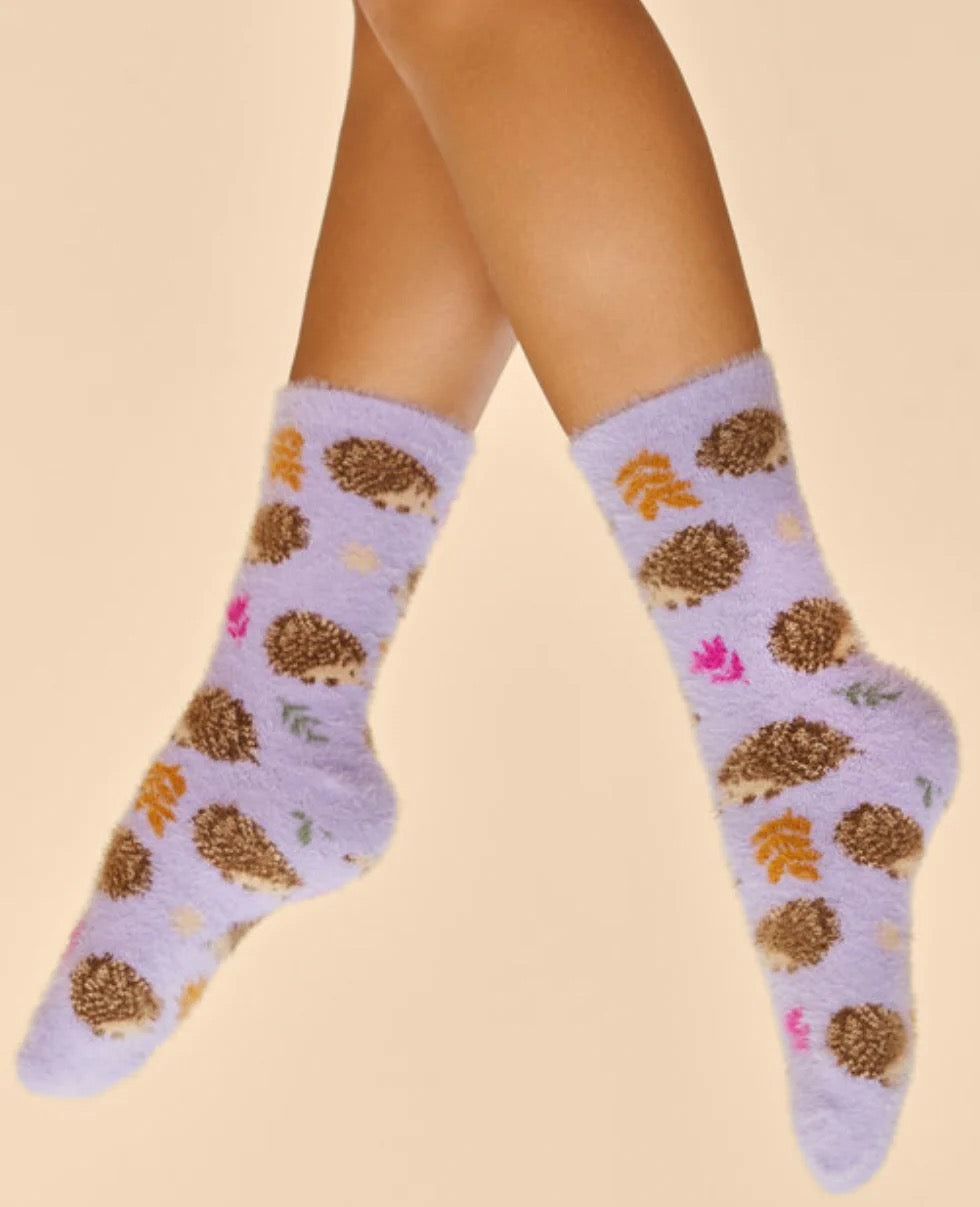 Powder Tiny Hedgehog Fuzzy Cosy Slipper Socks - Lilac