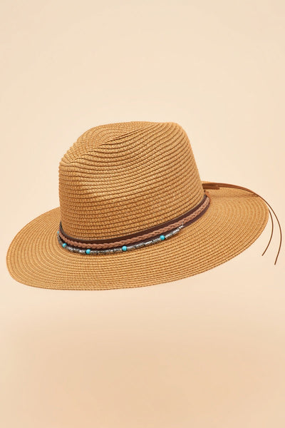 Powder Thalia Summer Hat  - Caramel with Silver Embossed Beads