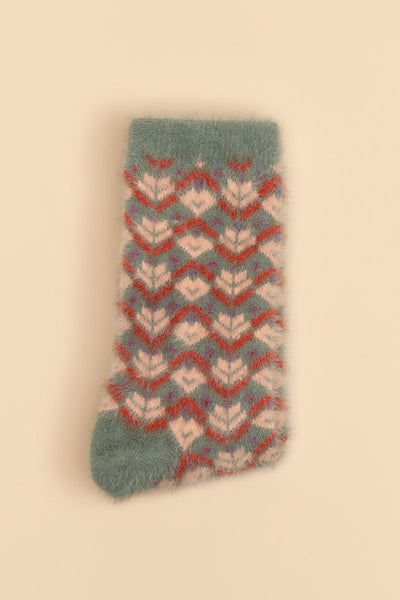 Powder Fair Isle Fuzzy Cosy Slipper Socks - Teal Blue