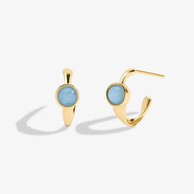 Joma Jewellery - ' March' Aqua Crystal Birthstone Gold Huggie Hoop Earrings - Boxed