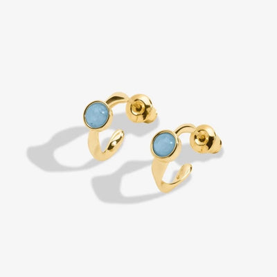 Joma Jewellery - ' March' Aqua Crystal Birthstone Gold Huggie Hoop Earrings - Boxed