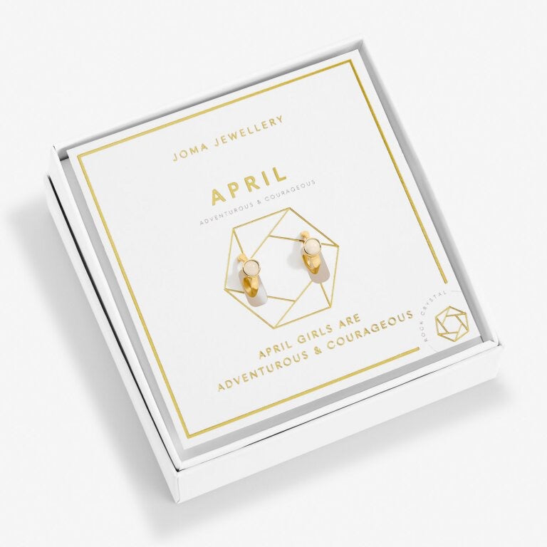 Joma Jewellery - ' April' Rock Crystal Birthstone Gold Huggie Hoop Earrings - Boxed