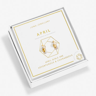 Joma Jewellery - ' April' Rock Crystal Birthstone Gold Huggie Hoop Earrings - Boxed