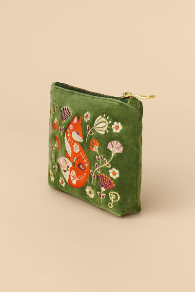 Powder Mini Velvet Zip Pouch - Scandinavian Fox - Moss Green