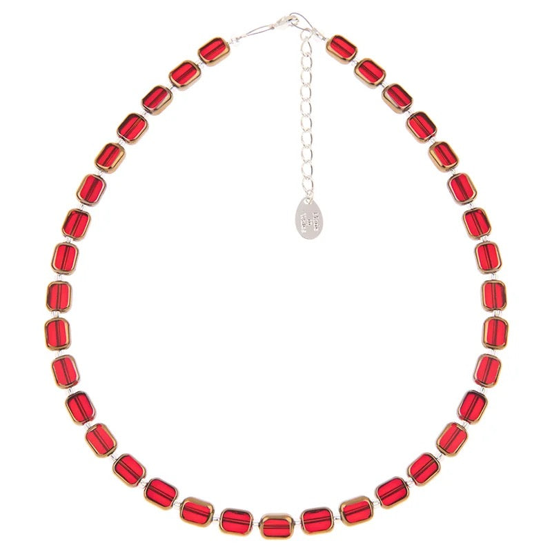 Carrie Elspeth Gold Edged Beaded Full Necklace - Red/Gold