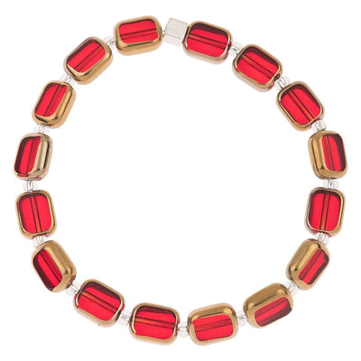 Carrie Elspeth Gold Edged Beaded Stretch Bracelet - Red/Gold