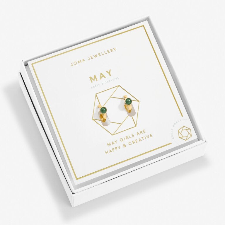 Joma Jewellery - ' May' Emerald Birthstone Gold Huggie Hoop Earrings - Boxed