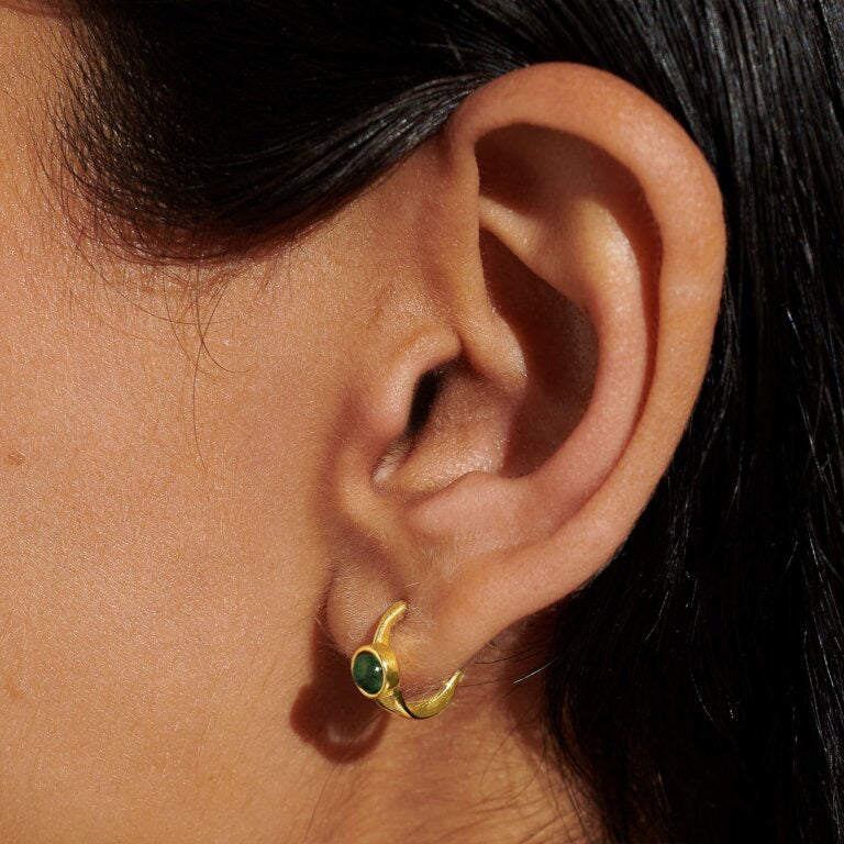 Joma Jewellery - ' May' Emerald Birthstone Gold Huggie Hoop Earrings - Boxed