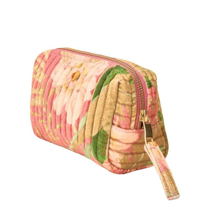 Powder Quilted Velvet Vanity Bag - Delicate Tropical - Candy Pink