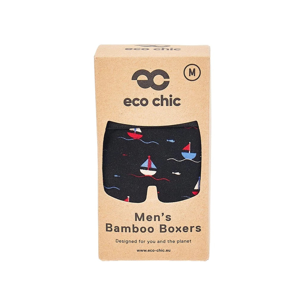 Eco Chic MENS Bamboo Boxers - Yachts - Black