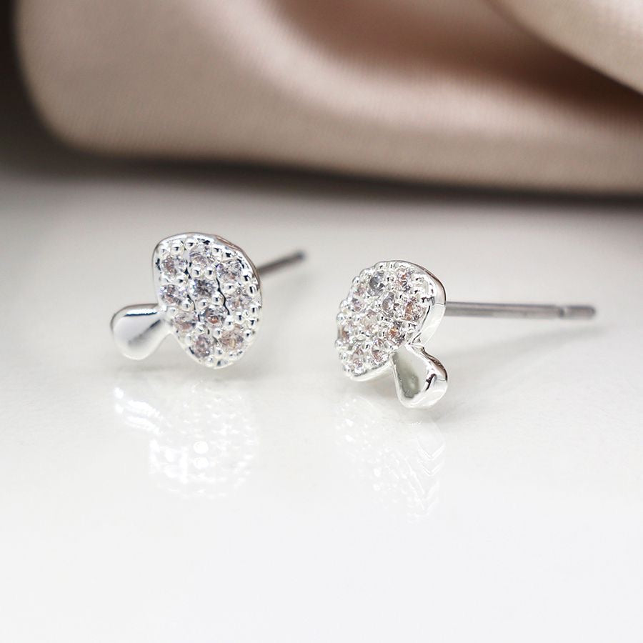 POM Silver Plated Mushroom Crystal Stud Earrings