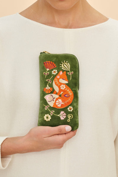 Powder Velvet Glasses Pouch - Scandinavian Fox - Moss Green