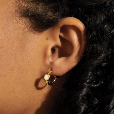 Joma Jewellery - 'June' Moonstone Birthstone Gold Huggie Hoop Earrings - Boxed