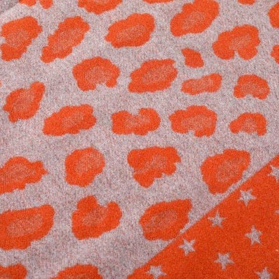 Orange Leopard & Star Reversible Tassel Scarf - Cashmere Blend