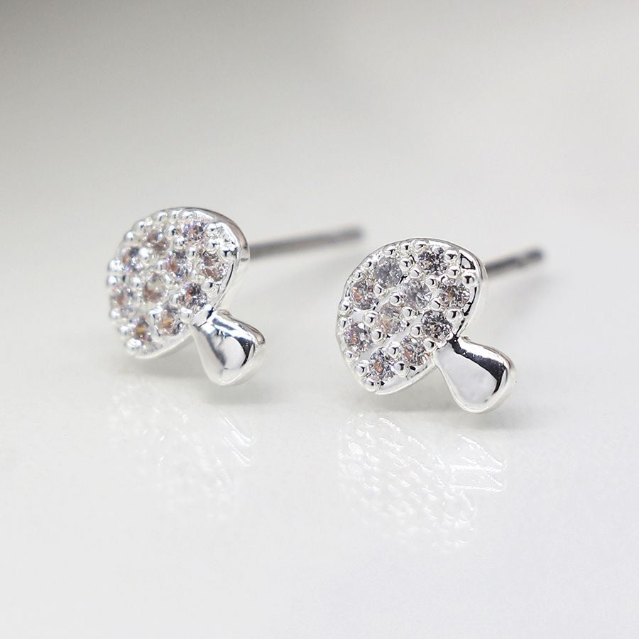 POM Silver Plated Mushroom Crystal Stud Earrings