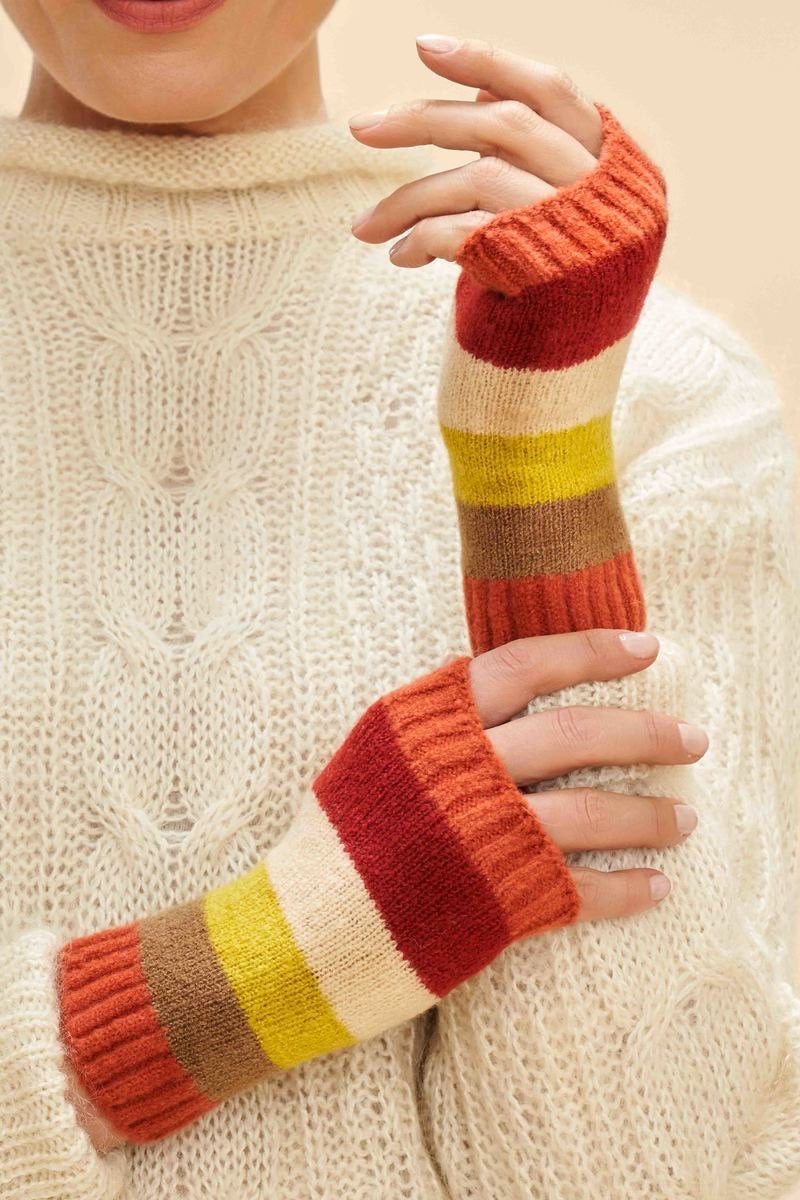 Powder Lilia Stripe Wrist Warmers- Sunset Mix