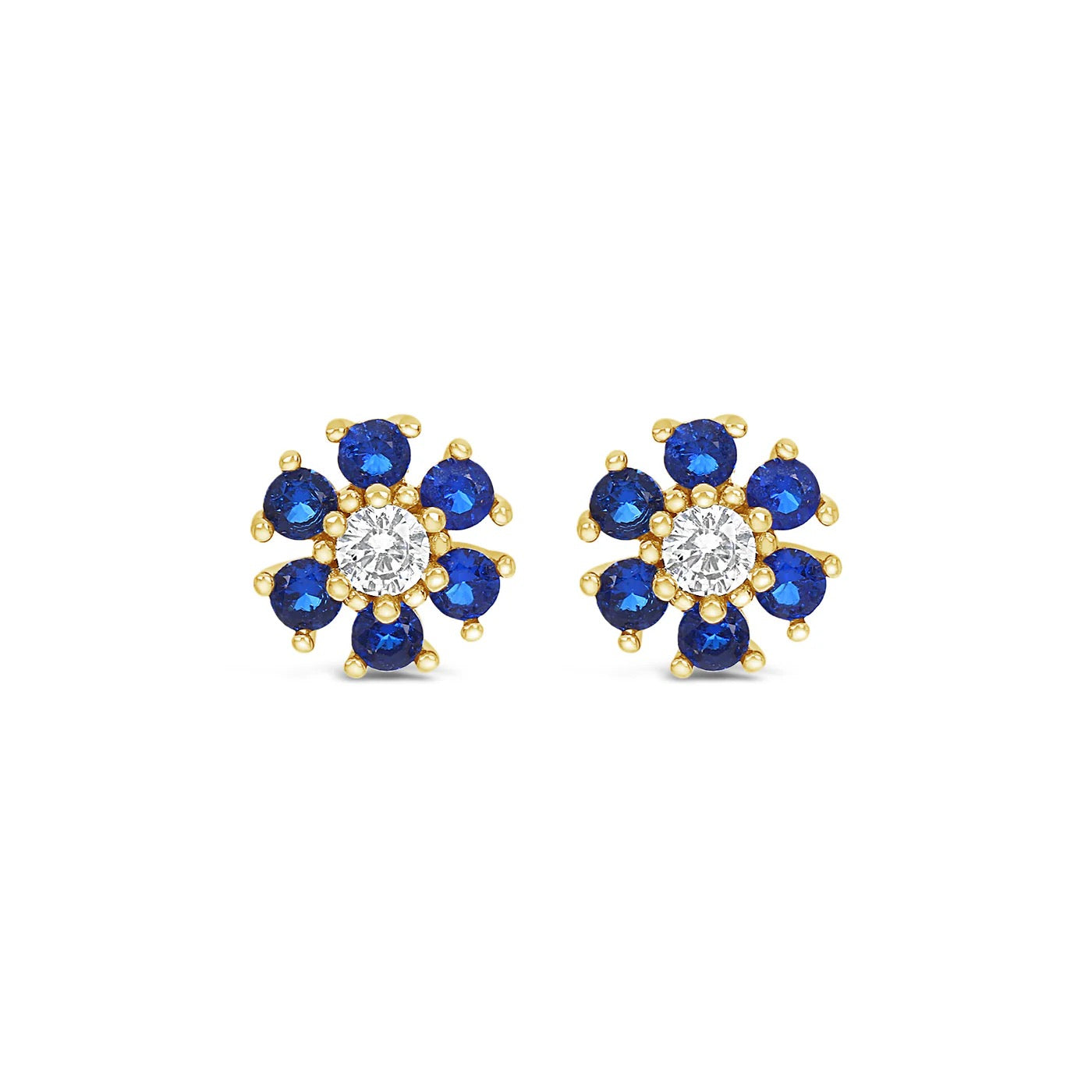 Lanes - Blue Crystal Daisy Flower - Boxed Stud Earrings - Gold