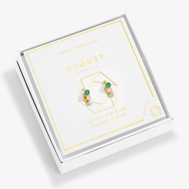 Joma Jewellery - 'August' Adventurine Birthstone Gold Huggie Hoop Earrings - Boxed