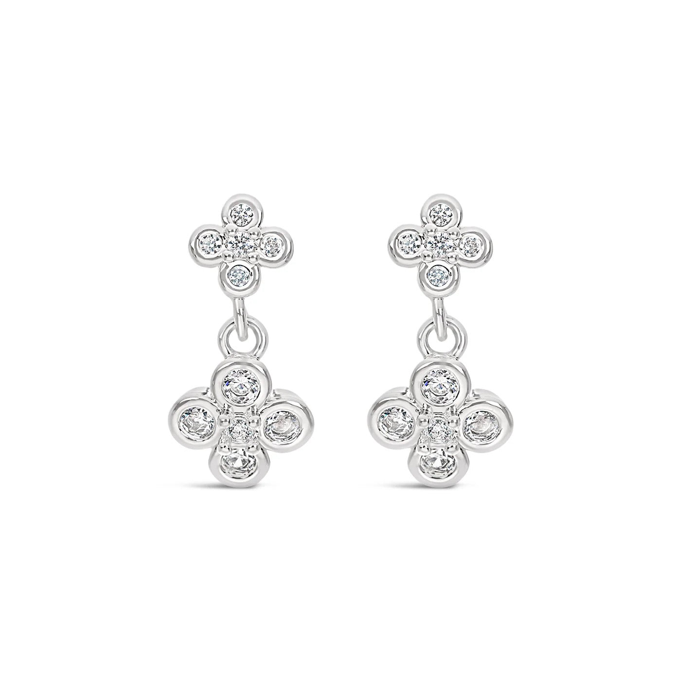 Lanes - Twin Crystal Clover - Drop Stud Earrings Boxed - Silver