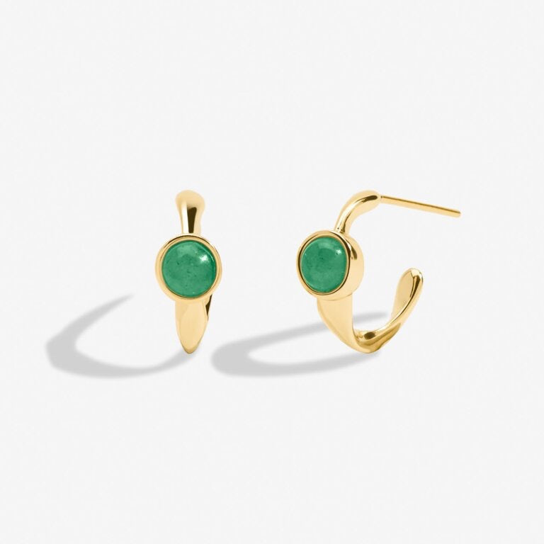 Joma Jewellery - 'August' Adventurine Birthstone Gold Huggie Hoop Earrings - Boxed