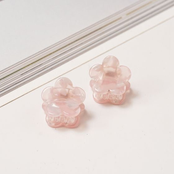 Red Cuckoo Pink Marble Flower Set of 2 Mini Hair Claw Clips