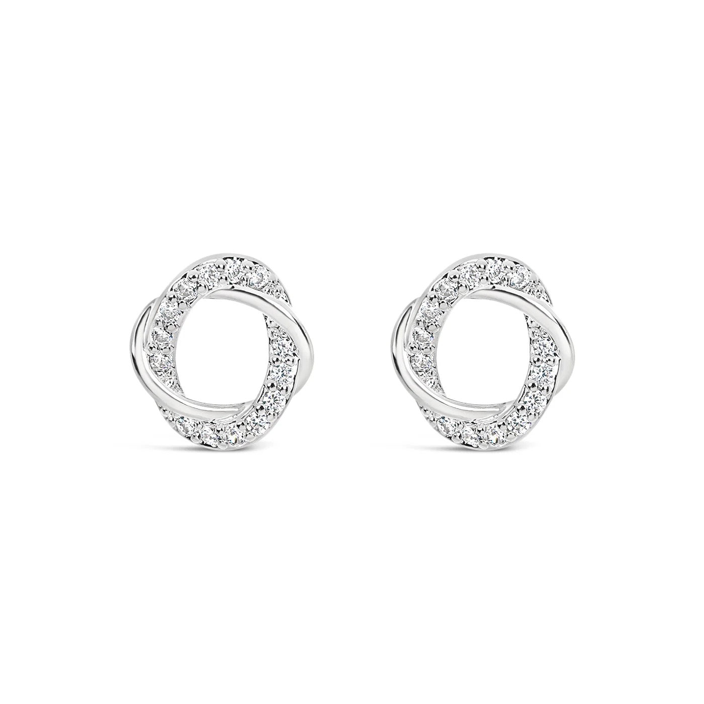 Lanes - Pave Crystal Entwined Circles - Boxed  Stud Earrings - Silver