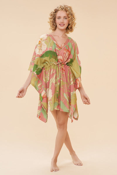 Powder Modal Beach Cover Up - Delicate Tropical - Candy Pink