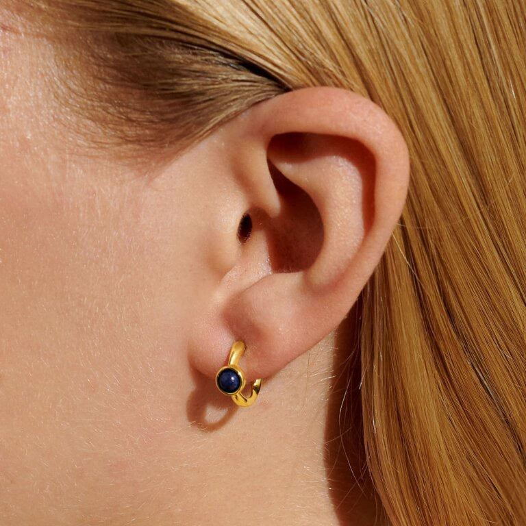 Joma Jewellery - 'September' Lapis Lazuli Birthstone Gold Huggie Hoop Earrings - Boxed