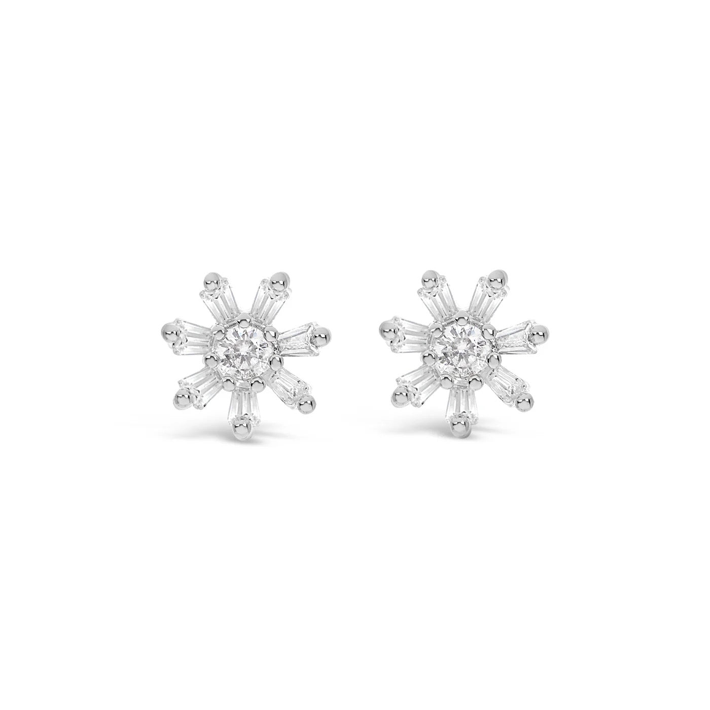 Lanes - Clear Crystal Flowers - Boxed Stud Earrings - Silver