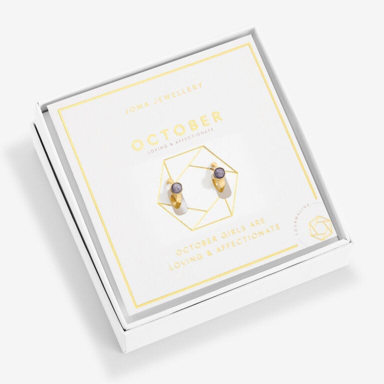 Joma Jewellery - 'October' Tourmaline Birthstone Gold Huggie Hoop Earrings - Boxed