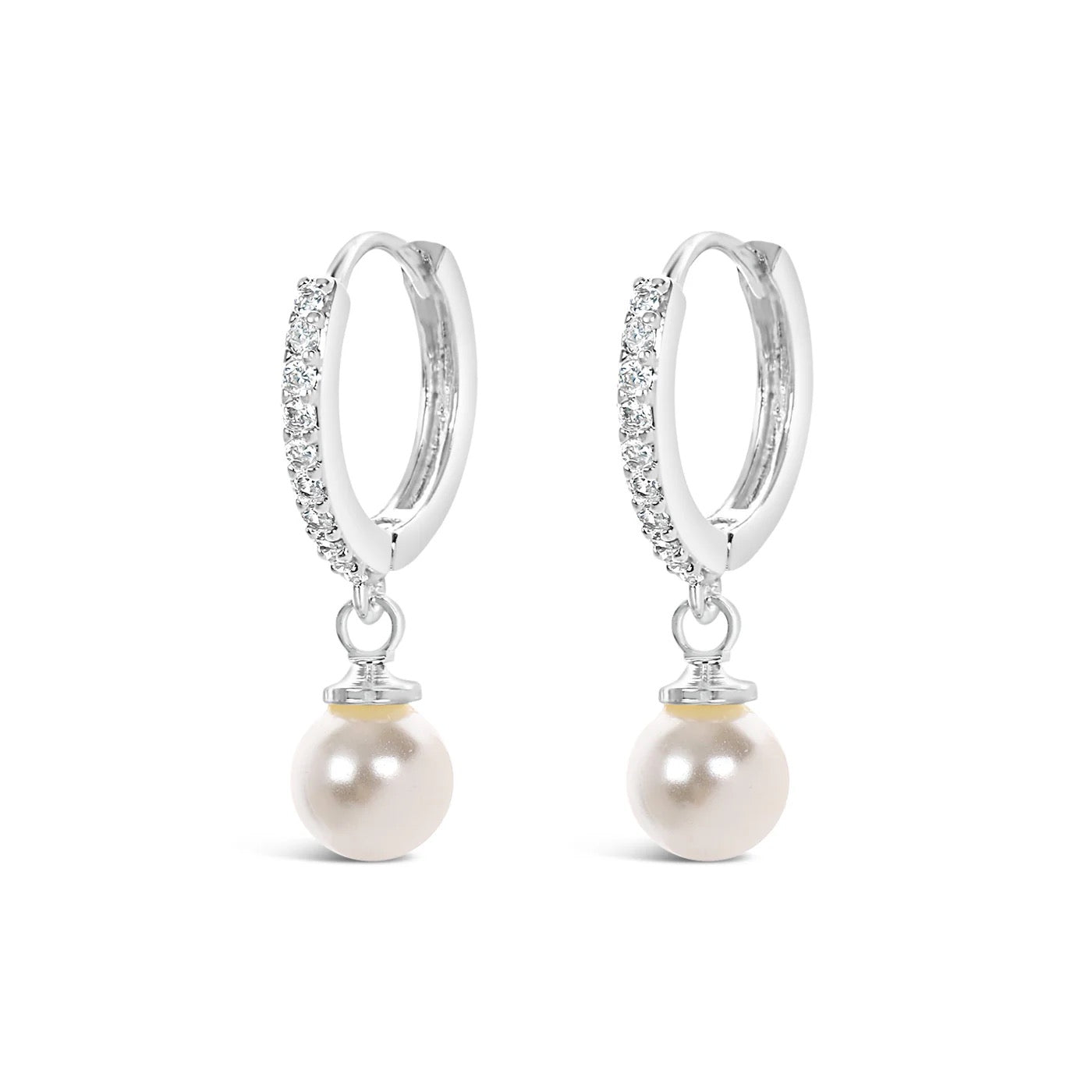 Lanes - Pearl And CZ Pave Crystal - Boxed Hoop Earrings - Silver