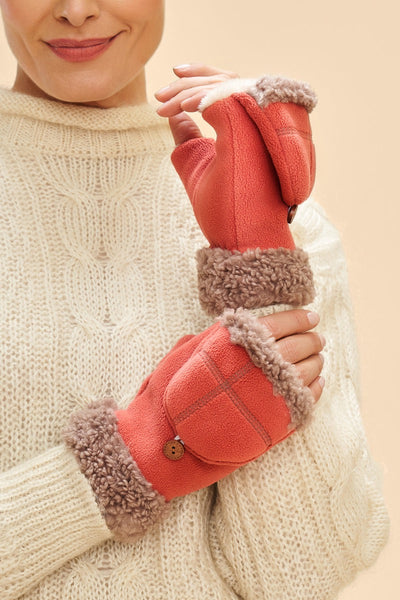 Powder Anna Fold Back Fingerless/Mittens - Coral