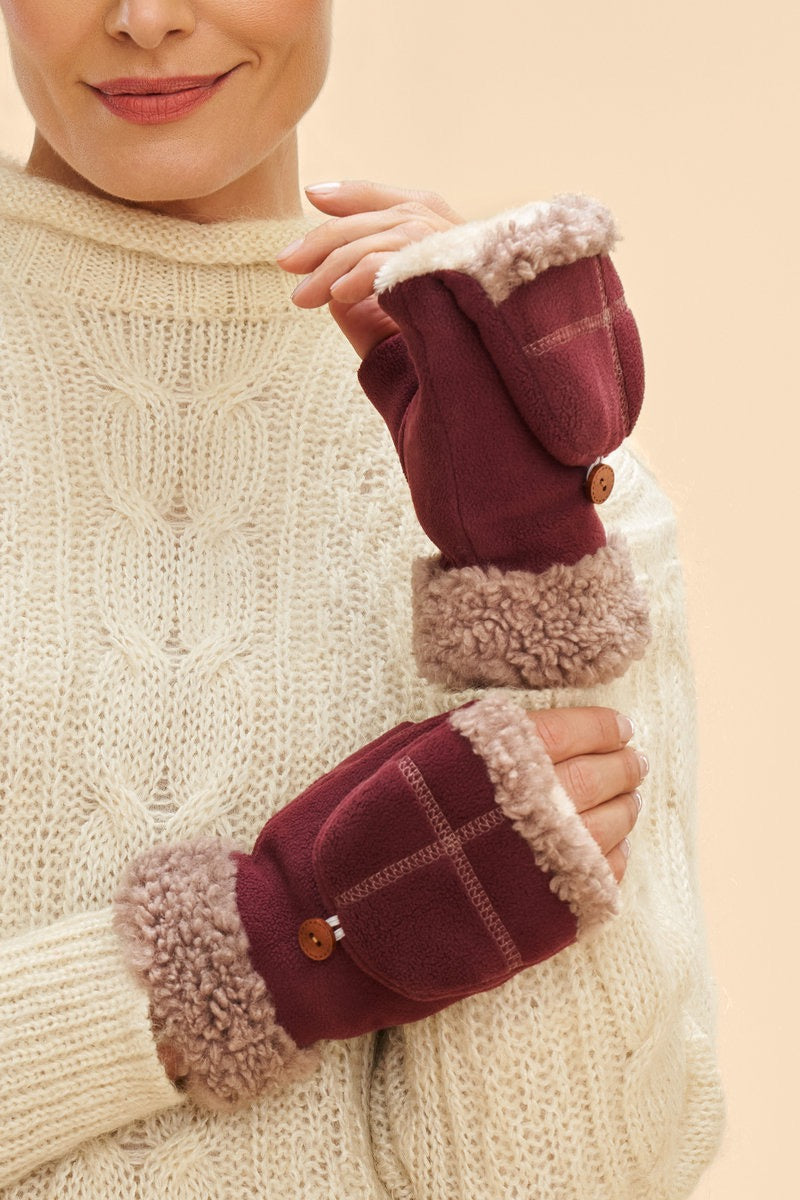 Powder Anna Fold Back Fingerless/Mittens - Burgundy