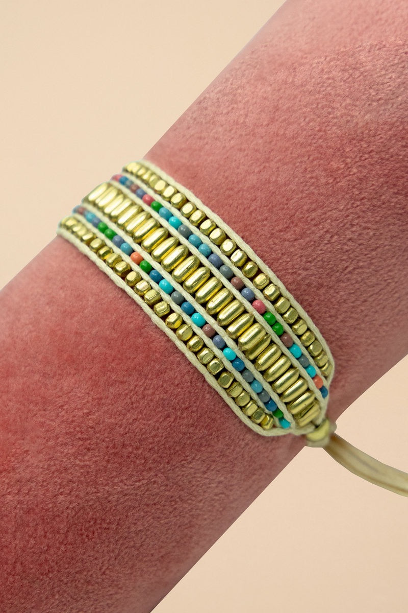 Powder Adjustable Boho Bracelet - Wide - Multi Stripe