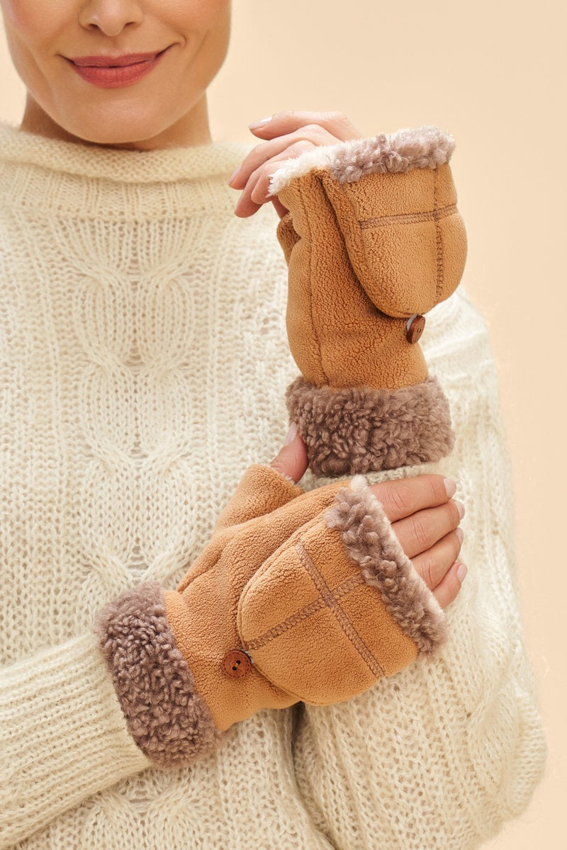 Powder Anna Fold Back Fingerless/Mittens - Teddy