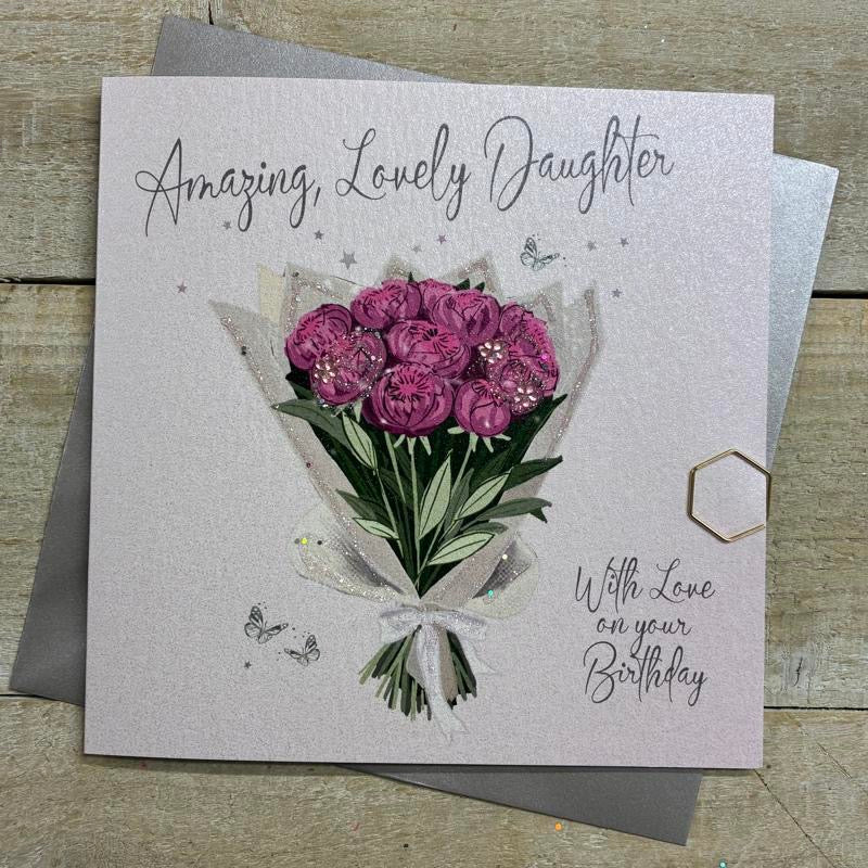 White Cotton Cards -  Amazing Lovely Daughter Bouquet Birthday Card